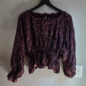Rust and Black Ruched Blouse - XS